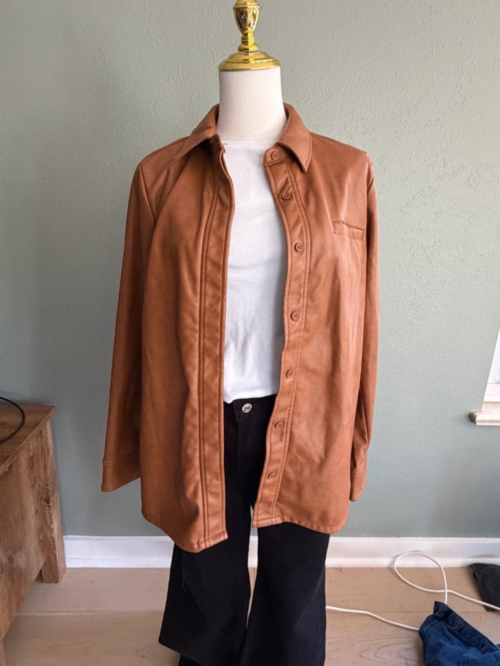 bagatelle Faux Leather Button-Front Shirt Jacket